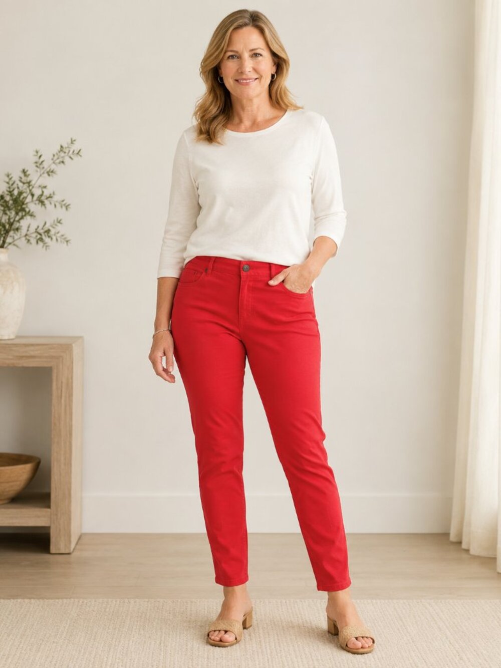 J. Jill Slim Leg Stretch Red Ankle Pants Size 12 Cotton Blend Straight Slim Fit